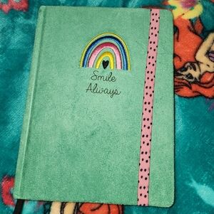 Smile Always Mint Green Embroidered Notebook with Pink Elastic Strap